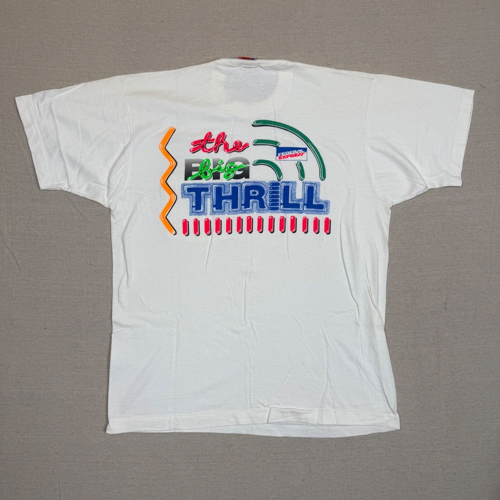 Vintage Federal Express "The Big Thrill" Graphic T-Shirt L USA Fruit of the Loom